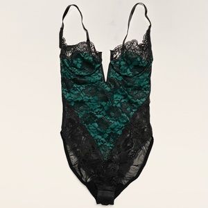 Victoria’s Secret Vintage 80s Teddy Lace Black Green Lingerie Bodysuit Rare HTF